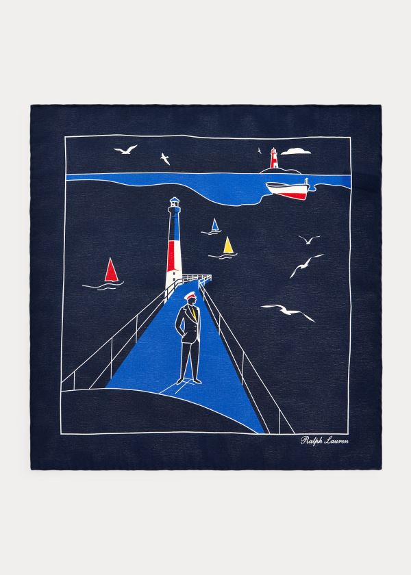 Men's Ralph Lauren Lighthouse Silk Pocket Square | 214896DQR